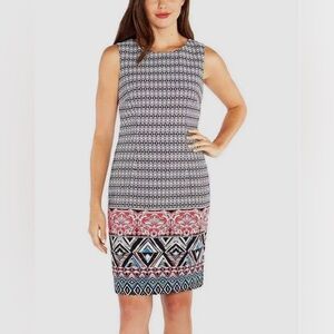 MARIO SERRANI Italy Black White Geometric Midi Stylish Chic Classic Dress Sz 14